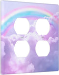 Outlet Covers Rainbow Sky with Clouds 2 Gang Decorative Light Switch Cover Double Duplex Wall Plates Switch Plates Electrical Socket Covers for Bathroom Home Decor