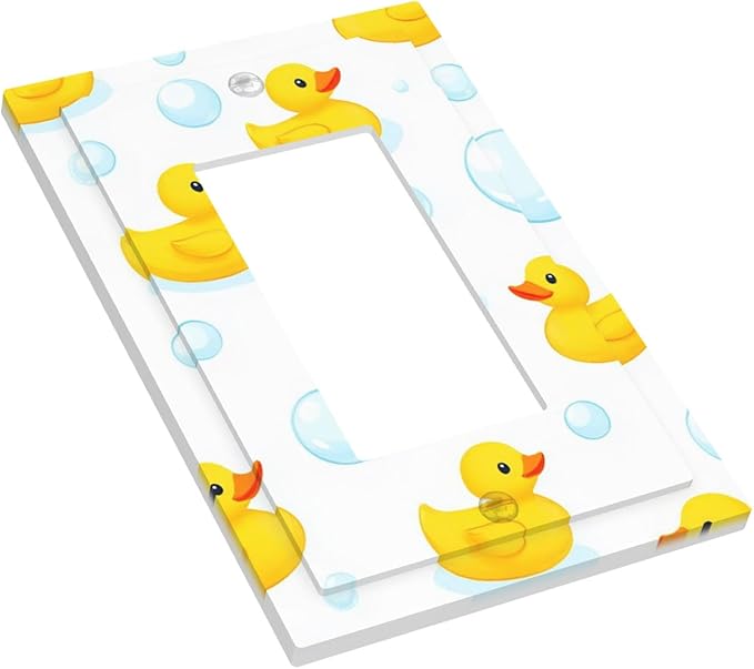 Cheerful Rubber Ducks & Bubbles Bath Time Single Rocker Switch Cover - 1-Gang Standard US Size Bathroom Funny Duck Light Switch Covers for Boys & Girls Bathroom Decor