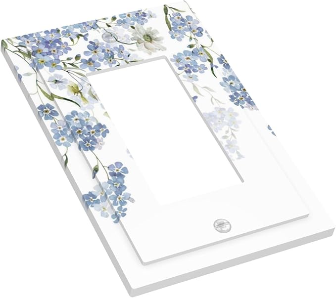 Hydrangea Blue Flowers Watercolor Floral Decorative Outlet Covers 1 Gang Single Rocker Light Switch Cover Plate Wall Plates GFCI Faceplate for Bed Room Living Room Decor