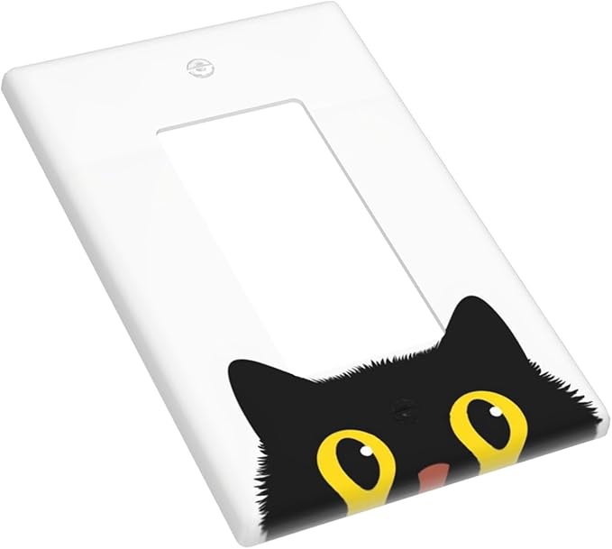 Cute Black Cat 1-Gang Rocker Wall Plate, Cartoon Cat Pet Lover Switch Plate for Living Room, Bedroom & Bathroom