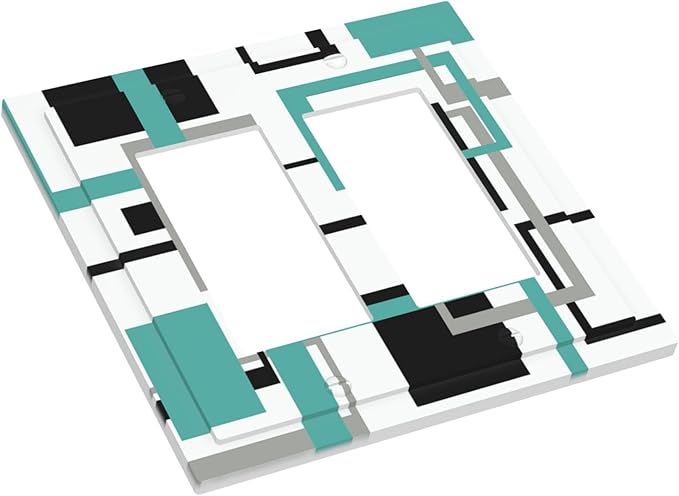 Geometric Turquoise Black Gray Modern Abstract Boho Decorative Outlet Covers 2 Gang Double GFCI Rocker Electrical Wall Panels Light Switch Cover Plate for Office Nursery Decor