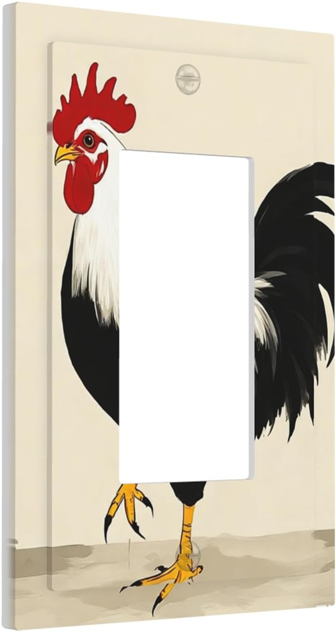 Watercolor Rooster Single Rocker Switch Cover - 1-Gang Standard US Size Farmhouse Rooster Light Switch Covers for Kitchen Living Room Dining Room Decor