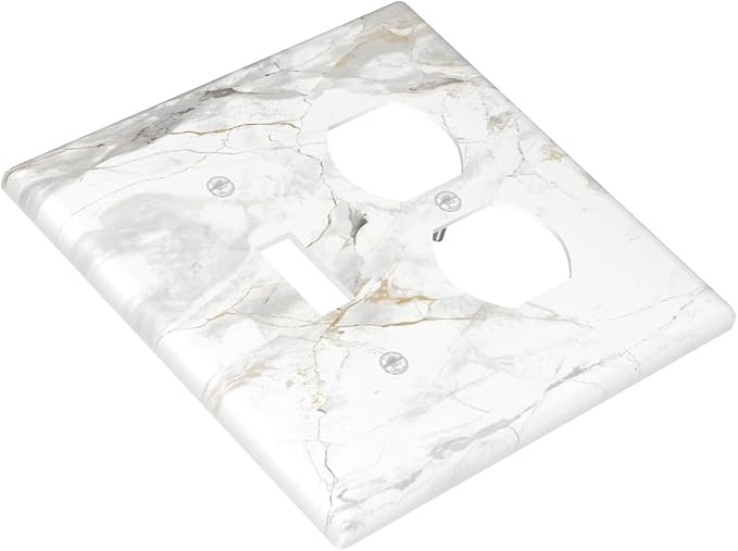 White Marbling Golden Stream Lines Print Wallplates 1 Toggle 1 Duplex Switch Plate Electrical GFCI Faceplate Decorative Light Switch Covers for Bathroom Kitchen Decor
