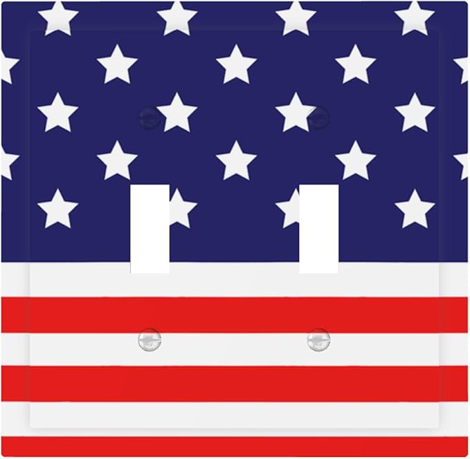 American Flag Double Toggle Switch Cover - 2-Gang Standard US Size Patriotic Stars & Stripes Light Switch Covers, 4th of July USA Pride for Holiday Decor
