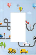 Road Construction Car Truck Hot Air Balloon Decorative Outlet Covers 1 Gang Single Rocker Light Switch Cover Plate Wall Plates GFCI Faceplate for Nursery Kids Room Decor