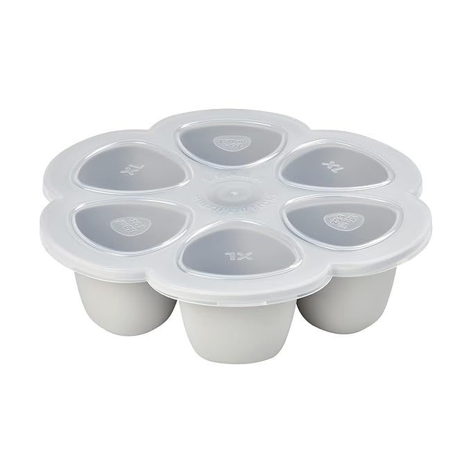 Beaba Multiportions Premium Quality Silicone Baby Food Freezer Tray with Clip On Lid, Baby Food Storage Container Ice Cube Tray Maker, Made in Italy, Cloud, 3 oz