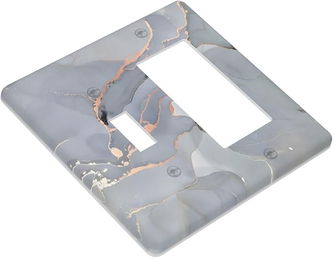 Gray And Gold Marble Abstract Luxury Print Outlet Covers 1 Toggle 1 Rocker Combination Decorative Wall Plate Electrical Switch Plates Light Switch Cover Plate for Bathroom Kitchen Bedroom Decor