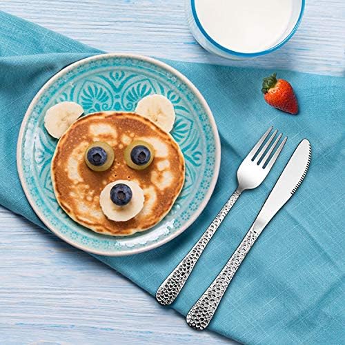 Hammered Kids Utensils Silverware Set, LIANYU 9-Piece Stainless Steel Toddler Child Flatware Cutlery, Cute Baby Feeding Tableware for Boys and Girls, Dishwasher Safe