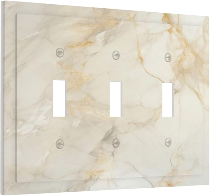 Light Switch Cover Plate Beige Gold Marble Abstraction Morden Art 3 Gang Triple Toggle Decorative Switch Plates Wall Plates Electrical Switchplate Faceplate for Kitchen Bathroom Decor