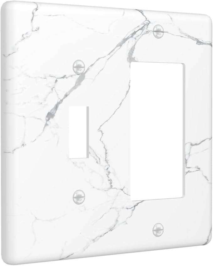 Luxurious White Marble Abstract Print Outlet Covers 1 Toggle 1 Rocker Combination Decorative Wall Plate Electrical Switch Plates Light Switch Cover Plate for Bathroom Kitchen Bedroom Decor