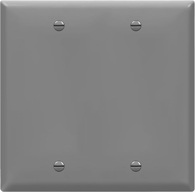 ENERLITES Double Blank Cover Wall Plate, Gloss Finish, Standard Size 2-Gang 4.50" x 4.57", Unbreakable Polycarbonate Thermoplastic, UL Listed, 8802-GY, Gray