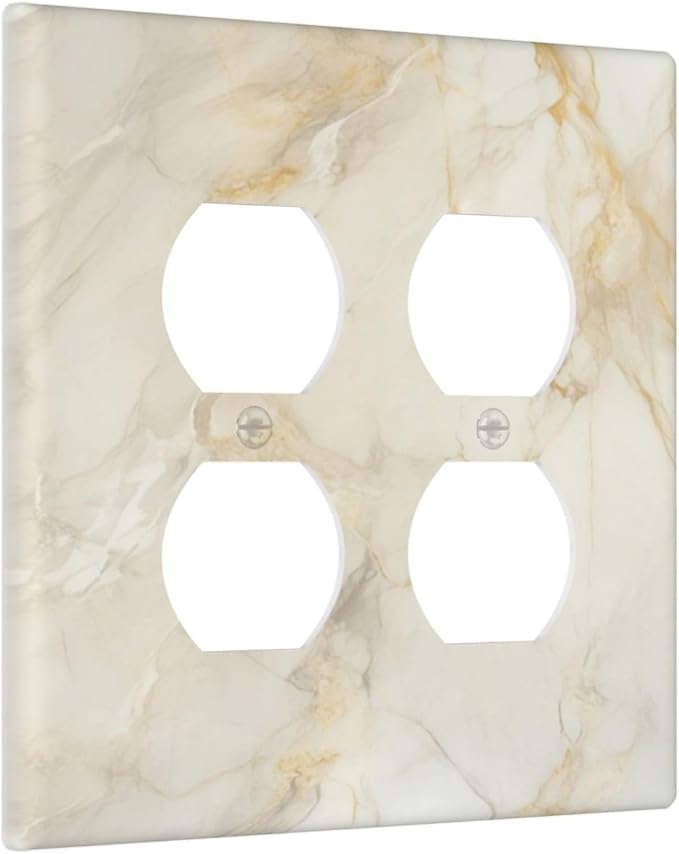 Decorative Light Switch Cover Plate Beige Gold Marble Abstraction Morden Art 2 Gang Decorative Switch Plates 1 Toggle Duplex Combo Outlet Covers GFCI Plug Covers Wallplates for Kitchen Bathroom Decor