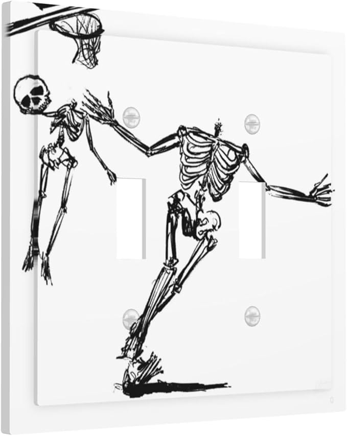 Decorative Switch Plates Skeleton Basketball Funny Skull Stick Figure 2 Gang Double Toggle Outlet Light Switch Cover Wall Plate Electrical Faceplate For Home Office Decor