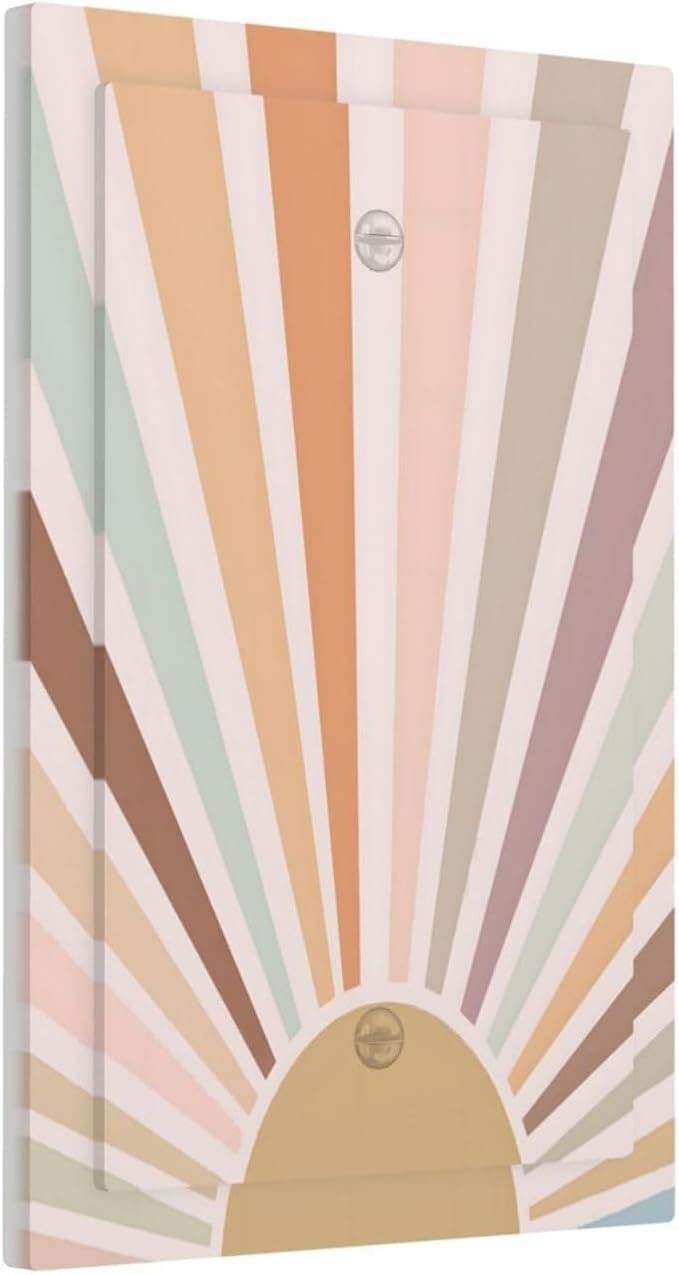 Boho Sun Rainbow Retro Aesthetic Abstract Art Sunrise Sunset Light Switch Cover Plate 1 Gang No Device Blank Electrical Wall Plates Faceplate Decorative Switch Plate Covers for Kids Room Bedroom Decor