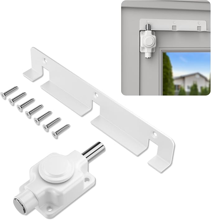 Securityman Sliding Door Lock | Sliding Glass Door Lock for Child Safety, Pet, Patio, & Adjustable Ventilation with Button Actuation, Metal Shaft