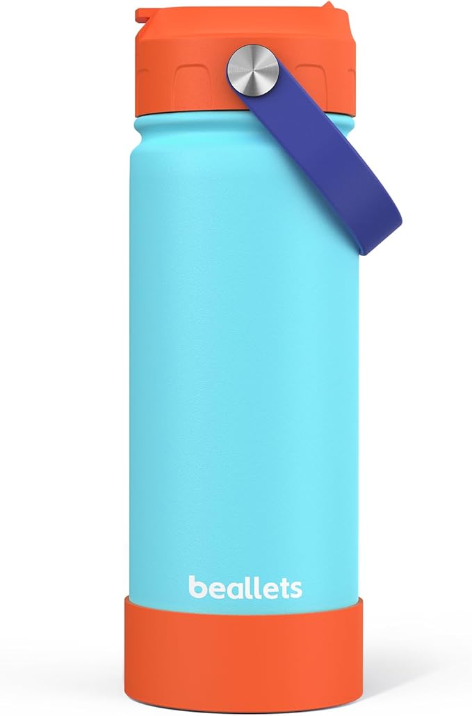 Kids Water Bottle, 18oz Toddler Insulated Bottles with Stickers, 18/8 Stainless Steel Leak-Proof Kids Straw Cup for School, Gifts for Boy(OrangeBlue)