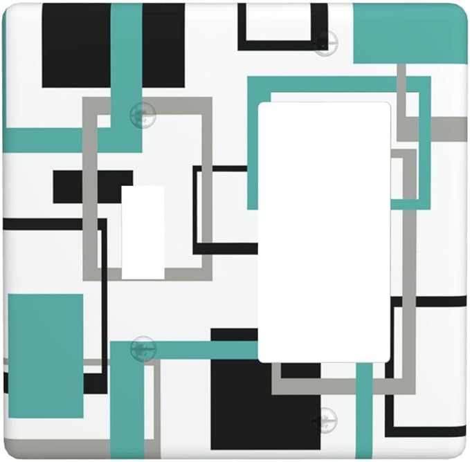Geometric Turquoise Black Gray Modern Abstract Boho Outlet Covers 1 Toggle 1 Rocker Combination Decorative Wall Plate Electrical Switch Plates Light Switch Cover Plate for Office Nursery Decor