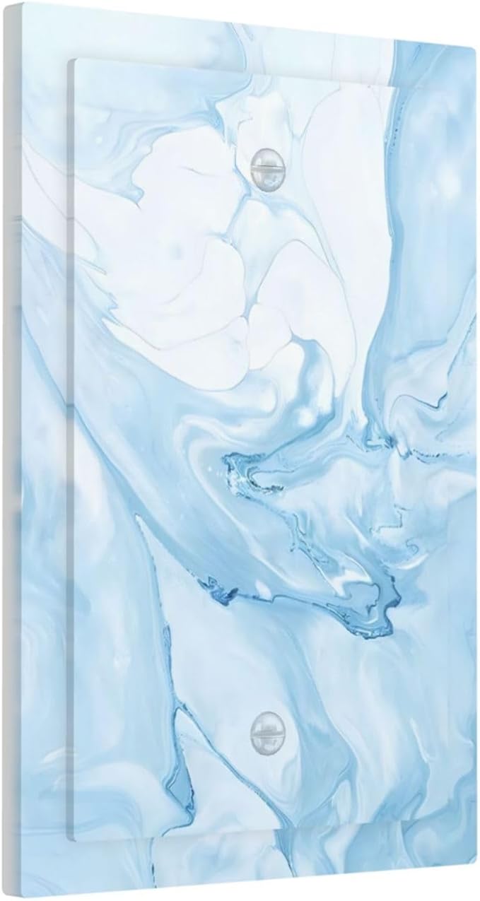 Navy Blue Sea Waves Spilled Ink Marble Simplicity Print Light Switch Cover Plate 1 Gang No Device Blank Electrical Wall Plates Faceplate Decorative Switch Plate Covers for Bathroom Living Room Decor