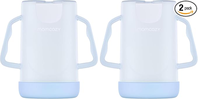 Momcozy Baby Pouch Holder No Squeeze, Baby Food & Juice Box Holder, Mess-Free, Easy Grip for Self-Feeding, BPA-Free & DEHP-Free, Must-Have for Babies, Blue (Pack of 2)