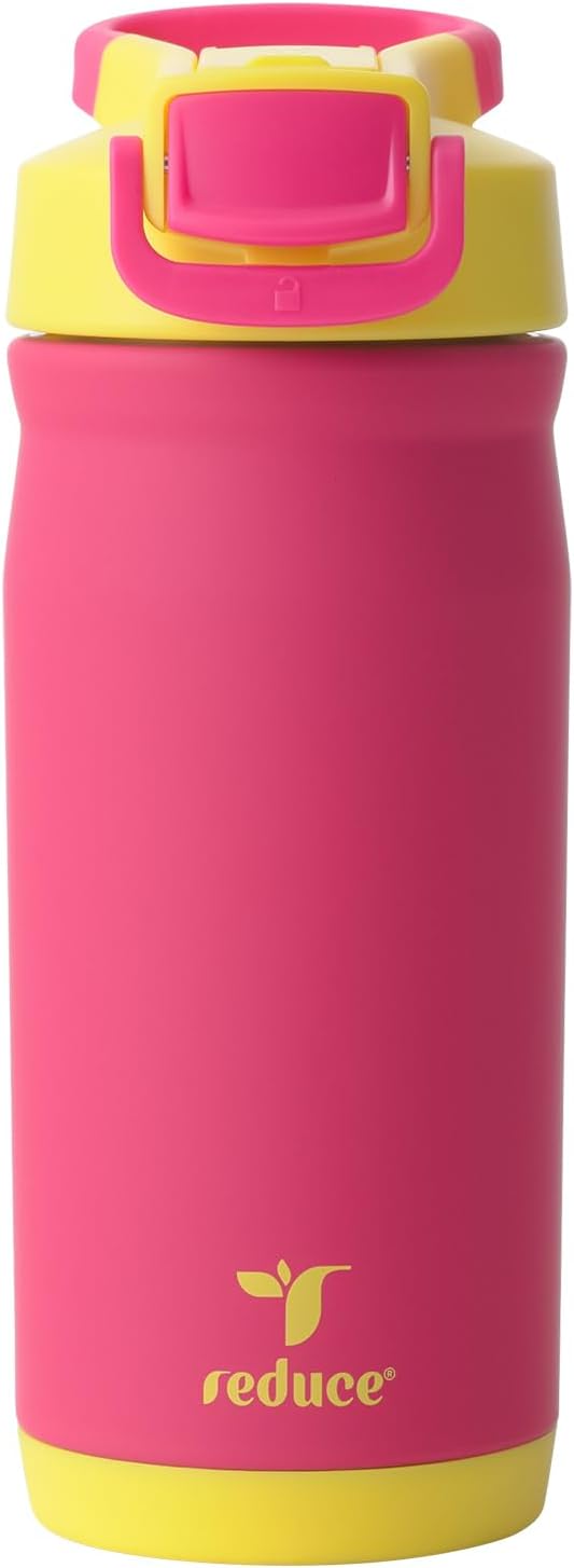 Reduce Hydrate Pro Kids 14oz Stainless Steel Insulated Water Bottle w/Straw – Spill Proof Tumbler for Kids – 30 Hour Cold Retention – Dishwasher Safe Leak-Proof Design - Pink Lemonade