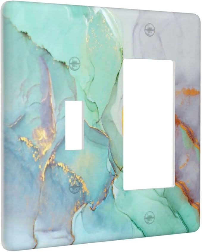 Teal Green Marble 2 Gang Single Toggle/Rocker Combination Light Switch Cover Decorative Wall Plate Faceplate Boys Kids Teen Girl Bedroom Room Decorate 4.5" x 4.5