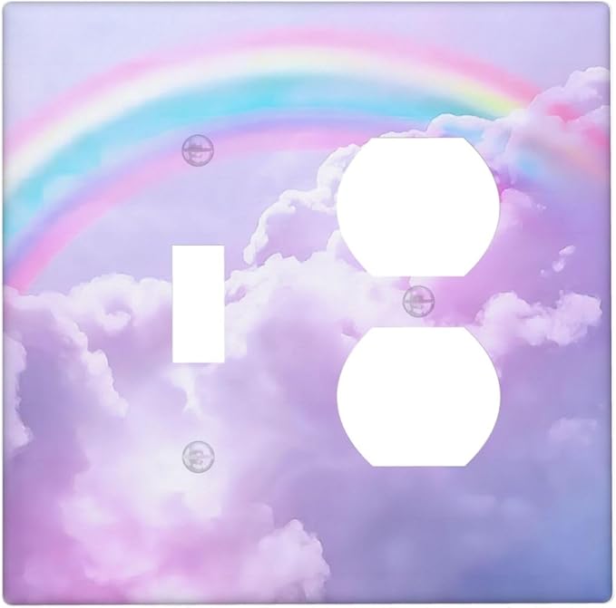 Outlet Covers Rainbow Sky with Clouds 2 Gang Decorative Switch Plates 1 Toggle Duplex Combo Light Switch Cover GFCI Electrical Wall Plates for Bathroom Home Decor