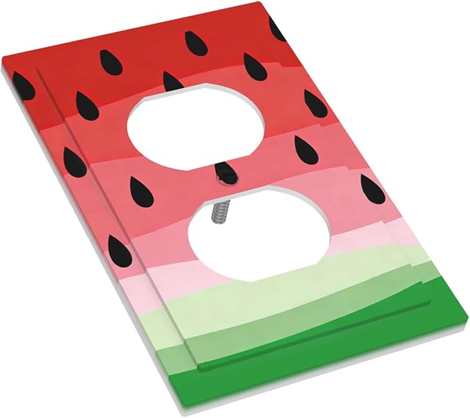 Gradient Watermelon Slice & Seeds Duplex Wall Plate - 1-Gang Standard US Size Summer Freshness Playful Fruit Design Outlet Covers for Kitchen Decor