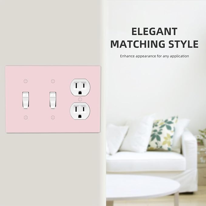 Light Pink 3 Gang 2 Toggle 1 Duplex Combination Light Switch Cover Decorative Girly Woman Solid Color Triple Combo Device Wall Plate Cover Electrical Faceplate Switch Faceplate Standard Size
