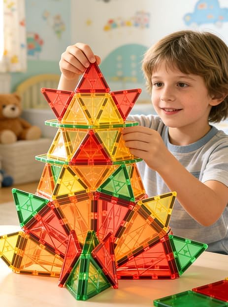 Coodoo 60 PCS Magnetic Building Tiles Kids Toys STEM Magnetic Blocks Sensory Toys Kids Games Magnet Building Toy for Boys and Girls Aged 3+, Kid Brain Development Preschool Kindergarten Toddler Toy