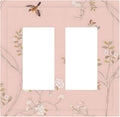 Pink Background Flowers Bird Butterflies Floral Decorative Outlet Covers 2 Gang Double GFCI Rocker Electrical Wall Panels Light Switch Cover Plate for Bedroom Living Room Decor