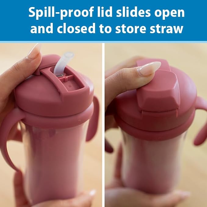 Dr. Brown's Milestones Insulated Sippy Cup with Straw and Handles, Spill-Proof Tumbler with Lid, Pink/Coral, 10 oz/300 mL, BPA-Free, 12m+, 2-Pack