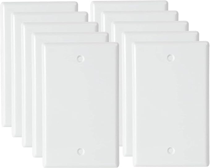 1-Gang Blank Wall Plate Outlet Cover Plate Unbreakable Polycarbonate Thermoplastic Single Blank Faceplate Electrical Receptacle Cover, White, 10 Pack
