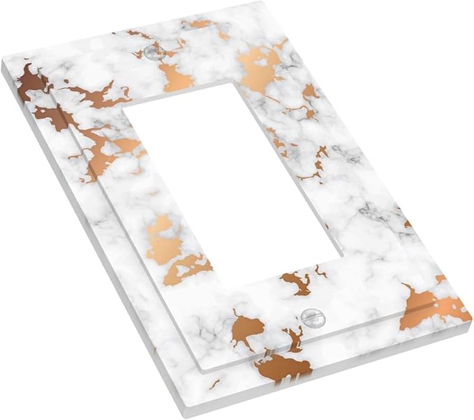 Luxury White Gray Golden Marble 1 Gang Rocker/Decorator Light Switch Cover Modern Gold Vein Cracked Ink Marbled Textured Decorative Gfci Device Receptacle Switch Face Wall Plate Cover