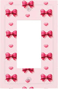 Pink Bow & Heart Single Rocker Switch Cover - 1-Gang Standard US Size Preppy Coquette Light Switch Covers, Sweetheart Girly Pattern for Girls Room