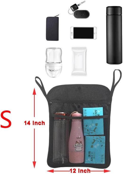2pcs Baby Stroller Organizer with Two Compartments Front Mesh Pocket for Bottle Nappy Diaper Storage, Detachable Straps, Fits for Stroller like Uppababy, Baby Jogger, Britax, Bugaboo, BOB, Black