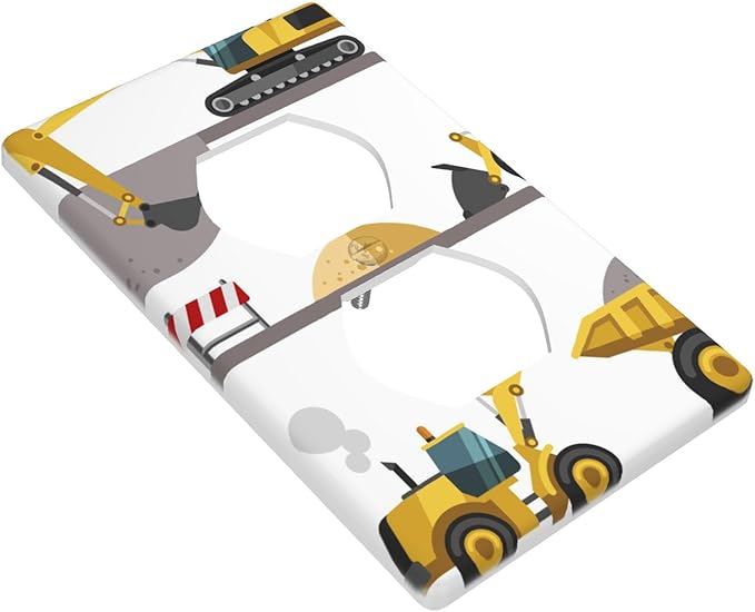 Construction Truck 1-Gang Duplex Wall Plate, Excavator Truck Vehicle Outlet Cover for Boys Kids Room, Playroom & Bedroom