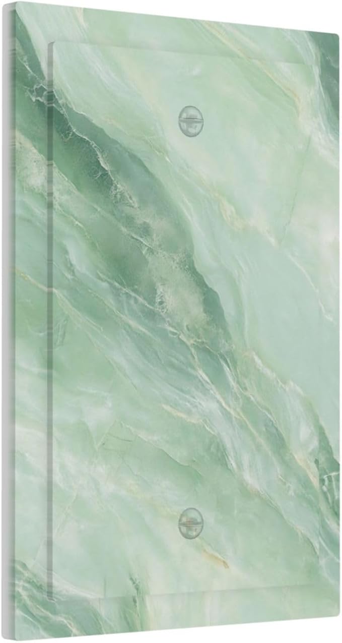 Light Switch Cover Green Marble Luxury Abstract Wall Plate Cover 1 Gang Blank No Device Decorative Outlet Covers Electrical Switchplate for Bathroom Bedroom Decor