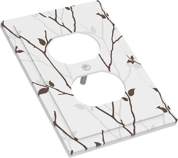 Silhouette Branches Duplex Wall Plate - 1-Gang Standard US Size Minimalist Twig & Leaf Outlet Covers, Rustic Botanical Woodland for Farmhouse Home Decor