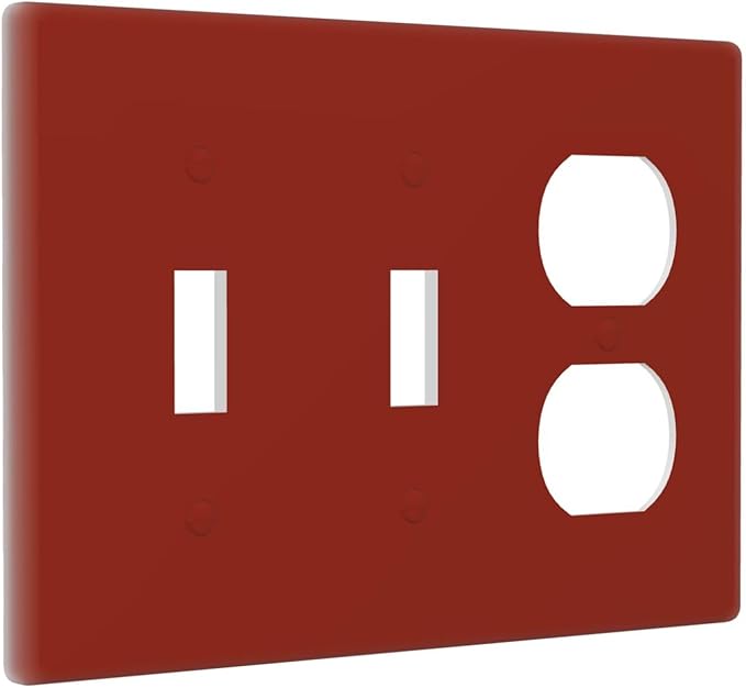 Decorative Solid Brown Red 3 Gang 2 Toggle 1 Duplex Combo Light Switch Cover, Wine Red Triple Device Receptacle Combination Toggle Electric Switch Face Plate Wall Plate Cover