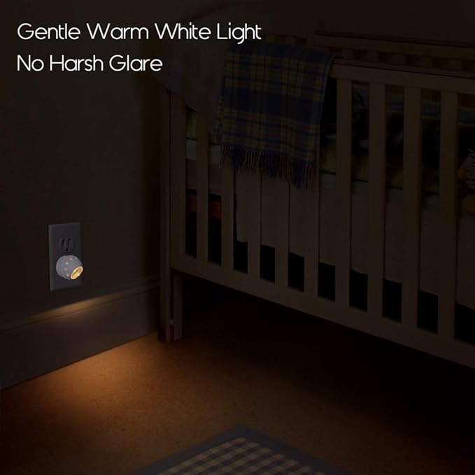 Emotionlite Plug-in Night Lights, Warm White LED Nightlight, 360° Rotation, Dusk to Dawn Sensor, Kids, Adult, Bedroom, Hallway, Bathroom,Kitchen, Stairways, Corridor, 4 Pack