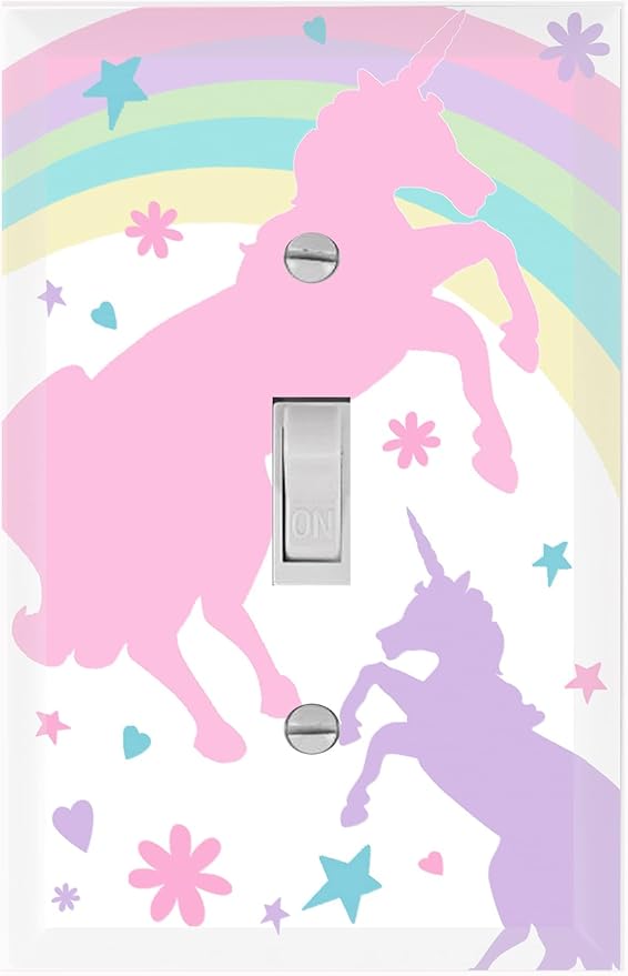 Girls Room Decor Light Switch Cover Plate Kids Room, Decorative Wall Accent for Baby Nursery, Teen Toddler Bedroom Bathroom Playroom (Pastel Unicorn)