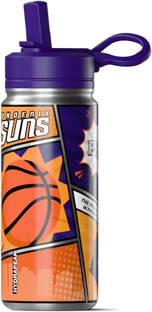 Hydrapeak x NBA Phoenix Suns 20 oz Stainless Steel Water Bottle, Officially Licensed Double Wall Insulated Sports Bottle with Straw Lid, Reusable Leakproof Gift for Kids & Adults