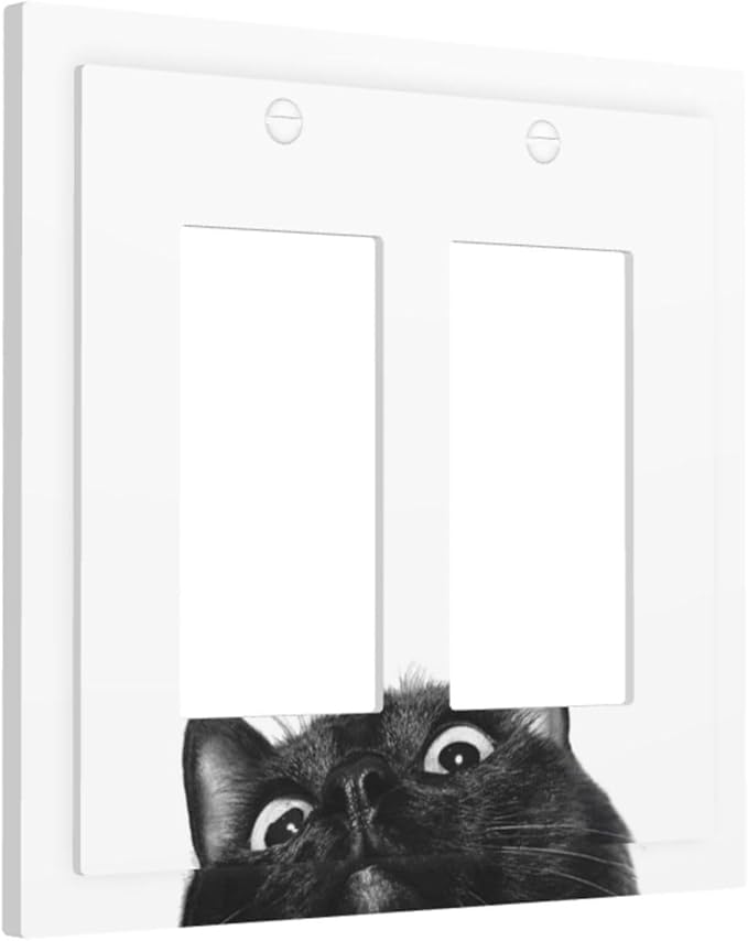 Peeping Black Cat Cute Animals Decorative Outlet Covers 2 Gang Double GFCI Rocker Electrical Wall Panels Light Switch Cover Plate for Kids Room Home Decor