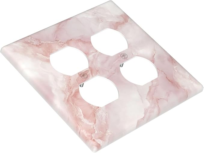 Light Switch Cover Plate Pinkish-White Marble Abstract Luxury Elegant 2 Gang Socket Covers Double Duplex Wallplates Switch Plates and Outlet Covers for Bathroom Home Decor