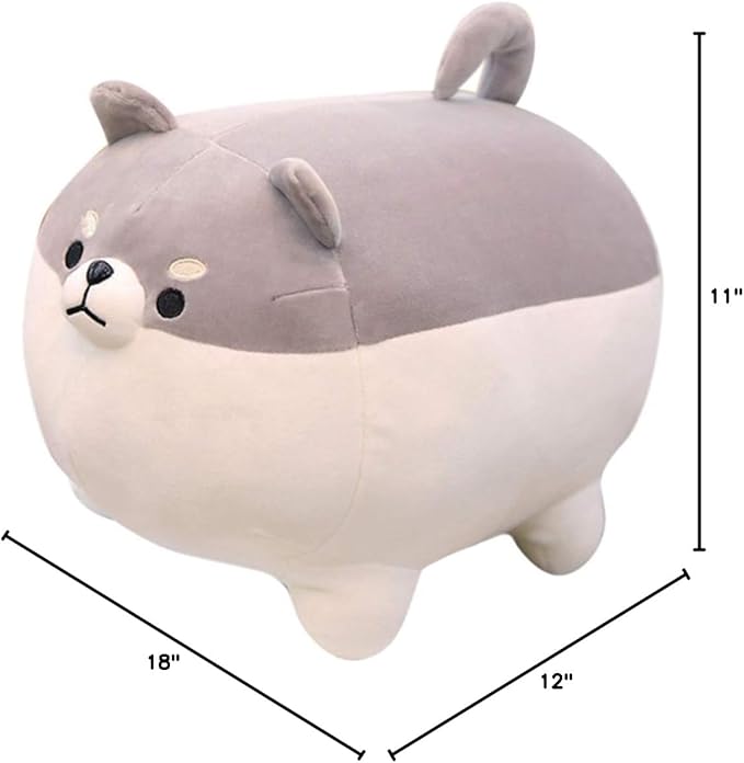 EHOTONG Shiba Inu Dog Plush Pillow, Corgi Stuffed Animal Plush Toy Hug Pillow Gifts for Girl Boy (Gray, 19.6in)