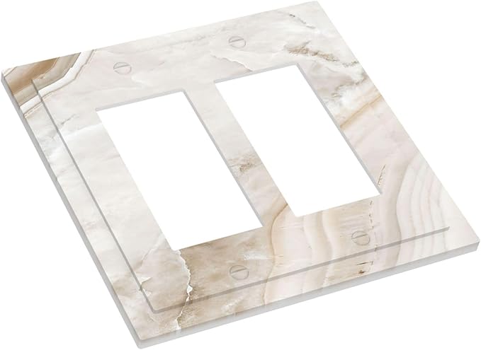 Decorative Outlet Covers Beige Marble Pattern 2 Gang Double GFCI Rocker Electrical Wall Panels Light Switch Cover Plate for living Room Bedroom Decor