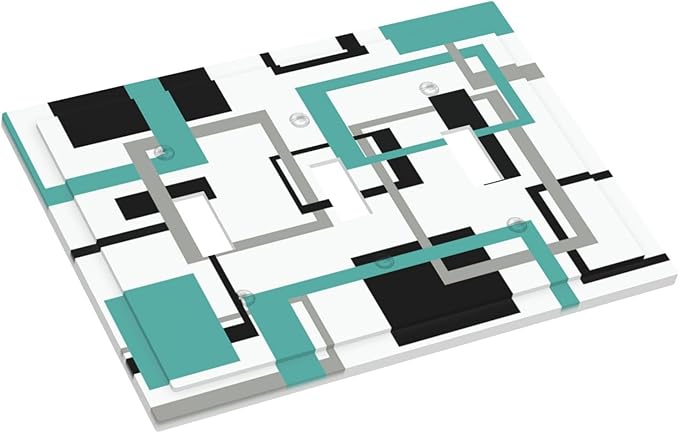Geometric Turquoise Black Gray Modern Abstract Boho Decorative Switch Plates 3 Gang Wall Plate Triple Toggle Light Switch Cover Faceplate Electrical Wall Panels for Office Nursery Decor