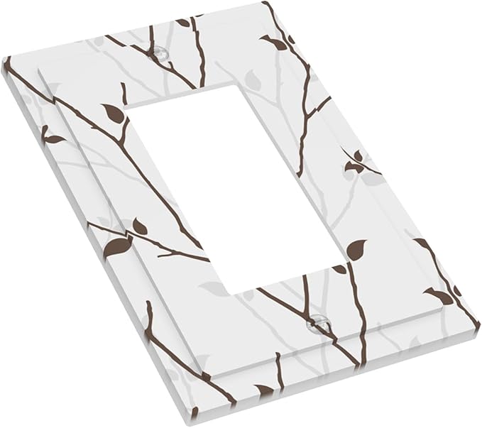 Silhouette Branches Single Rocker Switch Cover - 1-Gang Standard US Size Minimalist Twig & Leaf Light Switch Covers, Rustic Botanical Woodland for Farmhouse Home Decor
