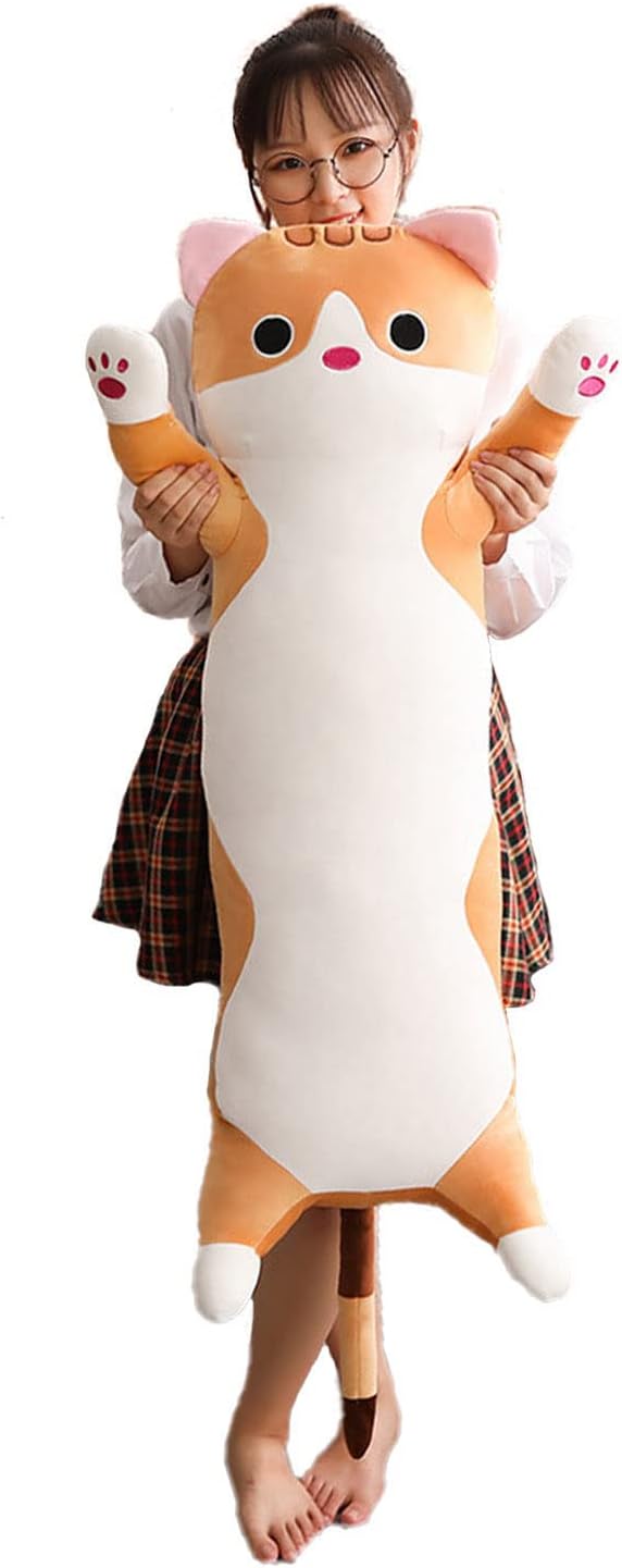 Long Cat Plush Pillow, Soft Cat Stuffed Animals Body Pillow Kitten Plush Hugging Pillow Toy Gifts for Kids (Brown, 35.4 inch)