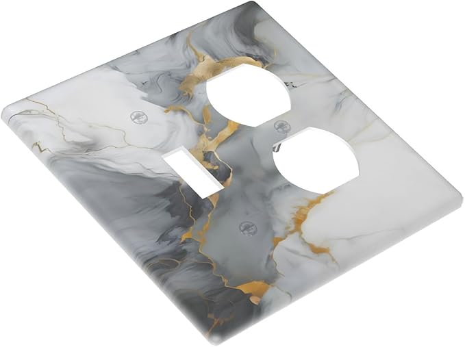 Gold Marble Grey Art Abstract Luxury Print Wallplates 1 Toggle 1 Duplex Switch Plate Electrical GFCI Faceplate Decorative Light Switch Covers for Kitchen Bathroom Decor
